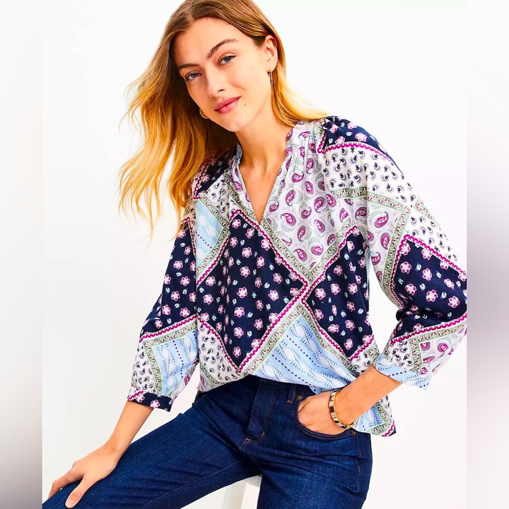 LOFT Multicolor Patchwork Blouse - Picture 9 of 11